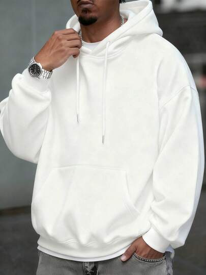 Plus Size Men's Casual Solid Color Drawstring Hoodie