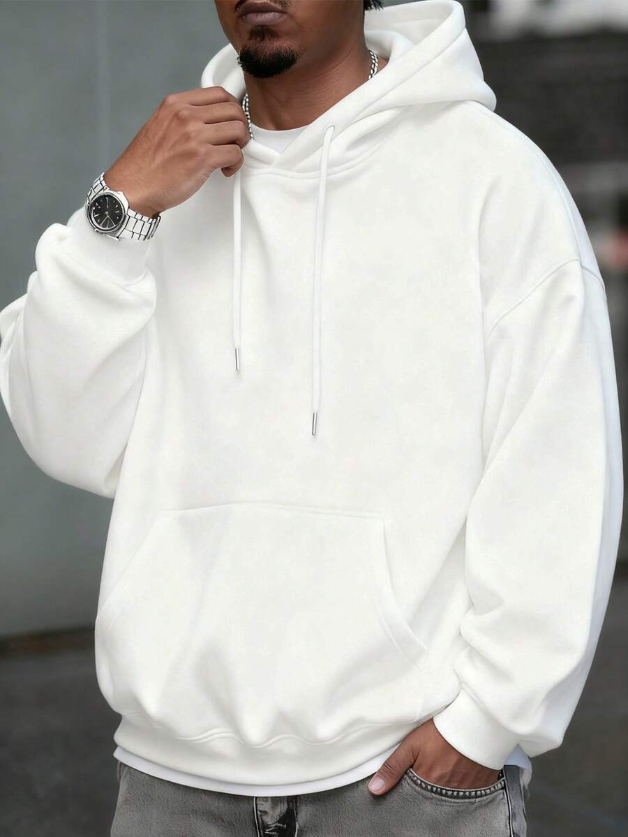 Áo hoodie có dây rút màu trơn thường ngày cỡ lớn dành cho nam - trắng - Xem 1