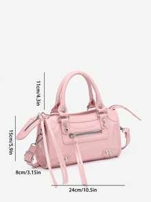 1pc Women's Retro Y2K Biker Punk Style Rivet Decor Buckle Multi-Pocket Faux Oily Cracked Leather Motorcycle Boston Bag, Suitable For Outings, Dates, Parties