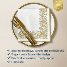 PAW - 50 Pieces Airlaid Paper Linen-Feel Napkins 16inch X 16inch, Disposable Cloth-Like Napkins With Rose Design, Dinner Napkins For Kitchen, Party, Wedding, Barbecue, Picnic,DinnerNapkins,GoldenOrnament - 金飾 - 查看 4