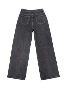 Quần jean ống đứng cạp cao cổ điển, quần denim ống rộng rộng rãi, đa năng, dài chấm đất, quần cotton thường ngày, trang phục công sở cho nữ, trang phục đi chơi, trang phục công sở cho nữ, quần trắng - màu đen - Xem 6
