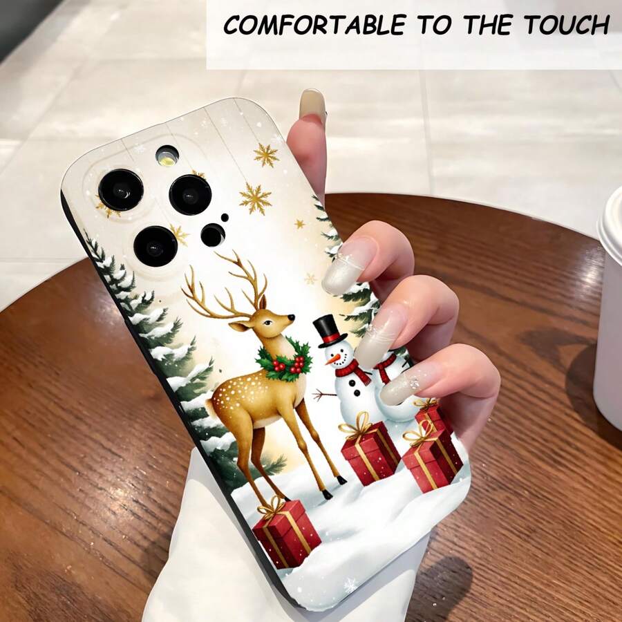 1PC Phone Case ,  Deer Snowman Trees Gifts Stars , Stylish Phone Case, Phone Decoration, All-around Lens Protection, Creative Small Gift, Funny Gift for Boys and Girls - Schwarz - Übersicht 1