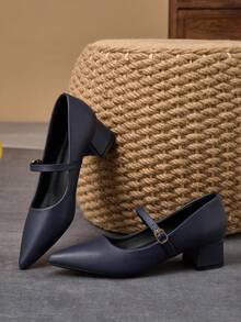 MonaNise Retro Mary Jane Pumps, Pointed Toe Slip-On Casual Shoes, Versatile High-End Comfortable Shoes For Travel, Shopping, Outdoor, Coffee Color - 藏蓝色 - 查看 3