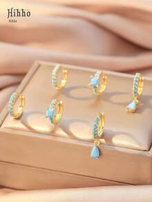 Hihho 3 pasang anting dekorasi berlian imitasi - Yellow Gold - View 8