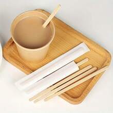 50支一次性竹制咖啡搅拌棒，独立包装，清洁卫生，厨房用具，厨房用品 - 彩色 - 查看 3