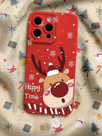 1 pieza Funda de teléfono antichoque con estampado de ciervo y copos de nieve navideños compatible con iPhone 13/11/17/16/14/15/15pro/15 Plus/15 Promax/7plus/8plus/X/Xs Max/Xr/11pro/12pro/13pro/14pro/12mini/13mini/11promax/12promax/13promax/14promax/14plus/17pro/17Air/6/6s Plus/7/8/16Pro/16plus/16promax/Se2/17promax