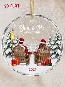 Catygift Customized Couple's Christmas Glass Ornament, Personalized Glass Keepsake, Can Engrave Names, Couple's Exclusive Gift, 2025 Customized Holiday Decoration