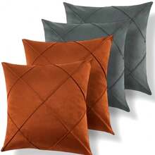 Set Of 4 And 2 Draped Suede Cushion Covers 44x44cm Decoration - Terracotta/Gray - View 3
