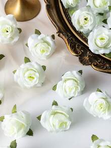 MEHELANY 50朵/包 散装仿真粉色玫瑰花头，触感逼真，1.57英寸小型人造丝玫瑰装饰工艺品，适用于婚礼中心装饰、新娘送礼、家居装饰、DIY婚礼花环、婚礼、生日蛋糕装饰、DIY花墙、相册和相框装饰 - 白色 - 查看 1