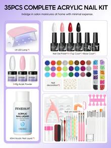 peacecolor 35PCS Acrylic Powder Liquid Set, 10G Clear Pink White Nail Powder & EMA Monomer With Gel Polish For Women DIY Crystal Nails Art Salon Christmas Gifts - Multicolor - View 3