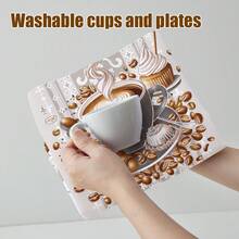 6pcs Coffee Croissant Cake Chocolate Element Printed Reusable Kitchen Dish Towels, High Absorbent Polyester Fiber Dishcloths And Tea Towels, Washable Home Decor Cleaning Cloths, 40 * 60cm Suitable For Kitchen Or Afternoon Tea Cup And Bowl Wiping