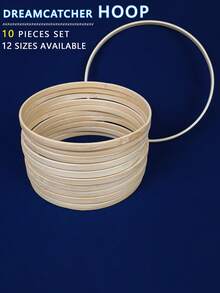 10pcs Beige Dreamcatcher Bamboo Hoops, Outdoor Lawn Wedding Hanging Decor, Wind Chime Feather Ornament Hoops For Halloween, Christmas And Other Holidays, Bamboo Material Decorative Rings For Wall, Bedroom, DIY Embroidery Hoops - Apricot - View 10