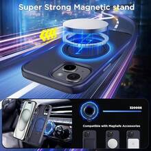 Magnetic Case For For IPhone 15 6.1 Inch With 360 Rotatable Ring Stand, Compatible With Mag Car Phone Mount, Cases Cover Phone Holder For Desk Meeting/Videos Dark Blue,6.1inch(ForFor IPhone15),DarkBlue - 深藍色 - 查看 5