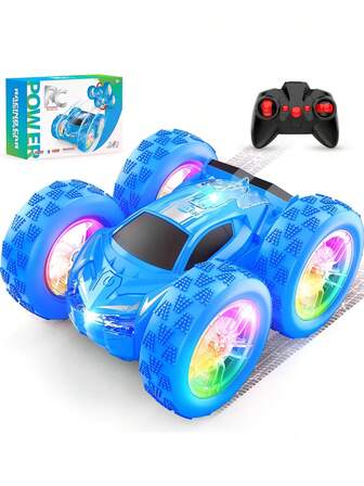 1pc 360° Rotation 4WD Off-Road Racing Car, 2.4GHz Bi-Directional Drift Stunt Car With LED Lights, Rechargeable 4WD Remote Control Stunt Car Toy For Indoor And Outdoor, Suitable For Boys And Girls Aged 4-12, Christmas, Halloween, Easter, New Year, Birthday Gift (Blue)