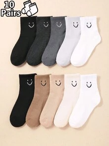 10 Pares de Meias Infantis com Expressões Faciais, Rostos Sorridentes, Desenhos Animados, Elásticas, Esportivas, Fofas para Uso Diário - Multicolorido - Visão 8