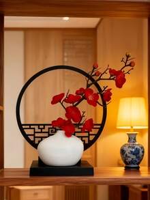 仿真盆景摆件，农历新年梅花盆景，人造盆栽花卉，中式桌面屏风摆件，可作餐桌中心装饰，家居、办公室桌面装饰，春节礼物 - 彩色 - 查看 5