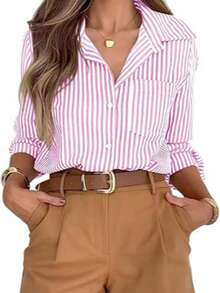 Women's Long Striped Long Sleeve Shirt - Pink - View 1