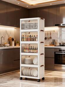 1个可折叠衣柜收纳盒（宽38厘米-58厘米），塑料翻盖储物柜，便携式家用衣柜，客厅玩具柜，零食柜收纳架，厨房落地式置物架，圣诞节和万圣节礼物，浴室纸巾收纳盒，卧室收纳架，可折叠鞋架 - 透明 - 查看 2