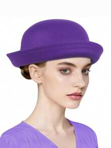 1 Peça Chapéu de Feltro Falso de Cor Sólida e Formato Abobadado, Estilo Britânico Retrô para Clima Frio, Roupa Feminina