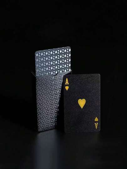 防水24K镀金扑克牌 - 防水黑金扑克牌 - 塑料材质，带箔面 - 非常适合魔术表演、赌博和收藏，情人节/新年礼物，成人派对游戏，适合万圣节/圣诞节/感恩节