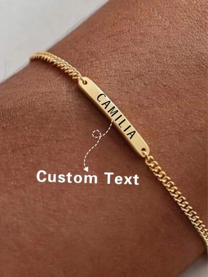1pc Personalized Name Bracelet, Customizable Name Letter & Number Engraving, Stainless Steel Material, Gold & Silver Color Options, Christmas Gift, Also Suitable For Valentine's Day, Mother's Day, Gifts For Classmates And Friends, Retro Minimalist Design, Unisex, Unique Personalized, Ideal For Family Gifts, Anniversary Gifts, Daily Wear, Party & Birthday Gifts