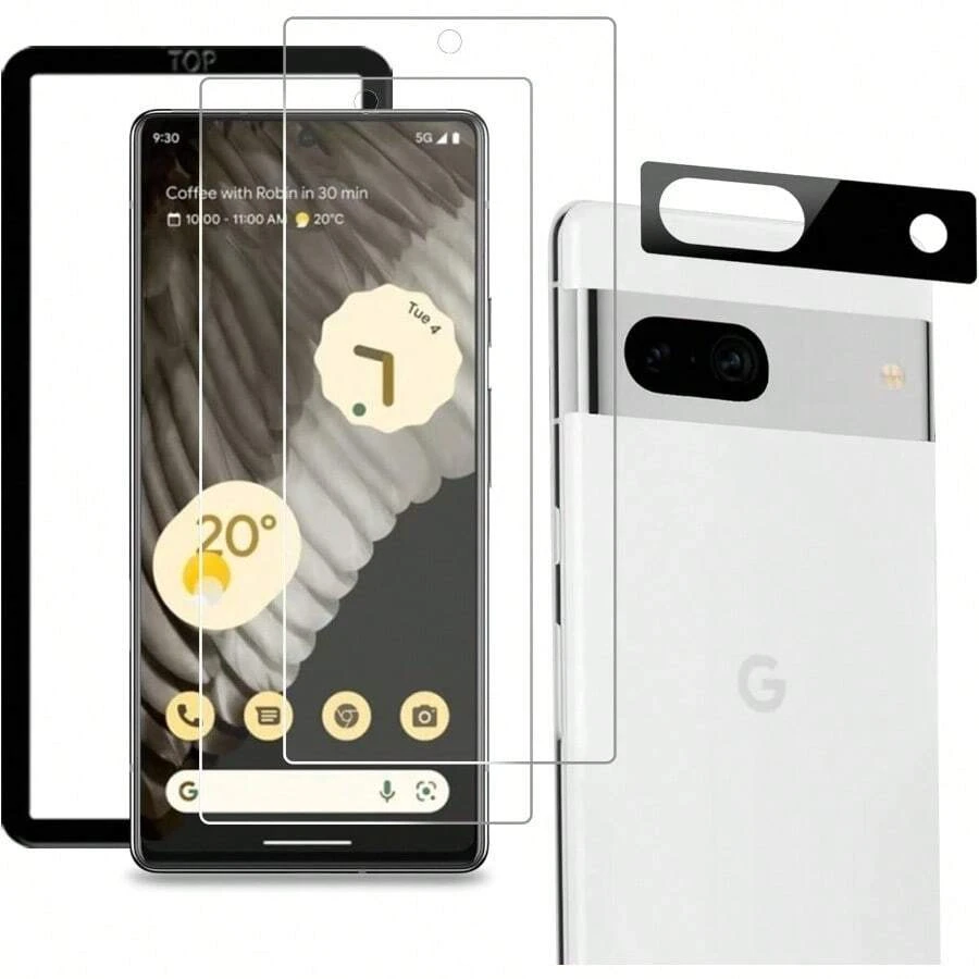 4枚セット 指紋認証対応  Pixel 6A 対応 ガラスフィルム ２枚入り ＋カメラフィルム(2枚入り)硬度９H 旭硝子素材製 強化 ガラス ピクセル6 A レンズ保護 グーグルピクセル6a 用 液晶 保護フィルム ガイド枠付き 貼り付け簡単 Pixel 6a 用 フィルム - Pixel 7A 透明2 - チェックする 1