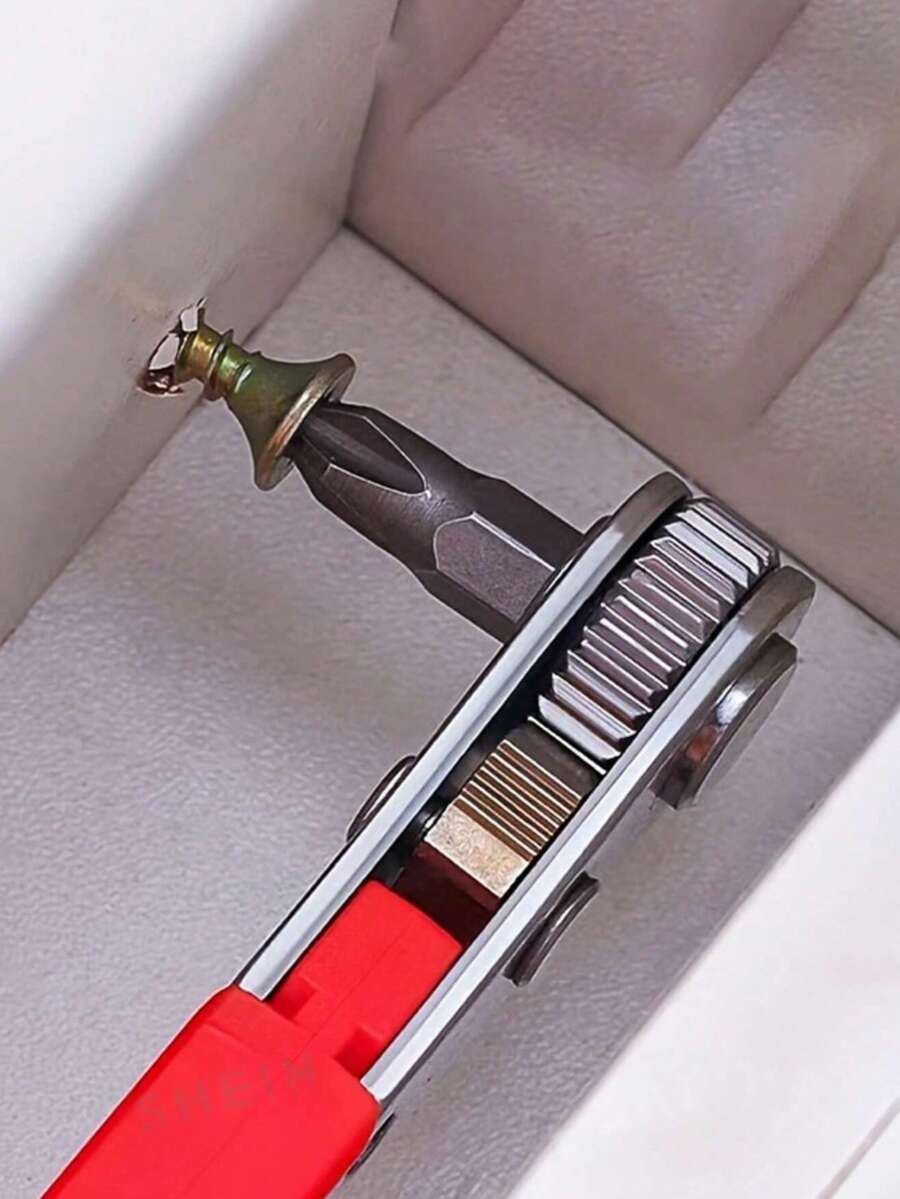 Ratchet Screwdriver Handle, Suitable For Narrow Spaces, Bi-Directional Operation, With Bent Wrench, Can Be Bent At Right Angle, Screwdriver, Steel, Red, Requires Self-Assembly, Non-Electric, No Battery Needed, Suitable For Industrial And Scientific Use (Style And Color Shipped Randomly) - Multicolor - View 1