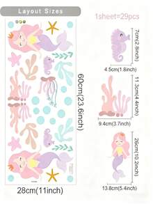1 件异想天开的海洋生物和卡通动物墙贴 - 自粘 PVC 贴花，带有柔和色调的卡通鱼、水母和海洋生物 - 非常适合青少年卧室或客厅装饰、青少年房间装饰 | 俏皮设计 | PVC 墙贴，海洋主题装饰 - 彩色 - 查看 8