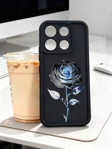 1 Piece Phone Case With A Metallic Rose Design In Shades Of Blue On A Black Background, A Modern And Elegant Style Ideal For Art Lovers And Special Occasions, Soft TPU, Full Impact And Anti-Slip Protection, Compatible With IPhone 17 ProMax/16/15/14/13/12/11/Plus/Pro/ProMax, Compatible With Galaxy A34/A35/A54/A55, Galaxy S20/S21/S22/S23/S24/S25 Ultra/Plus, Compatible With Galaxy//Honor// - 黑色 - 查看 4