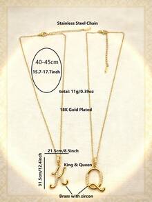 2 件情侣/姐妹配套电镀不锈钢链配铜锆石锁和钥匙吊坠项链套装，优雅珠宝礼物，适合情人节或日常佩戴（不含盒子）、妈妈、母亲、母亲节、礼物 - 金色 - 查看 12