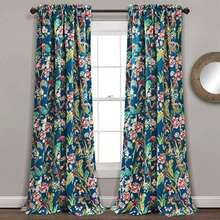 Decor Dolores - Paneles de Ventana filtrantes de luz, par, 52 Pulgadas de Ancho x 63 Pulgadas de Largo, , Cortinas de Toile - Estampado Floral de pájaros, Cortinas de Campo(Azul marino 132.1An x 241.3Al cm (1 Paneles)) - Multicolor - Ver 2