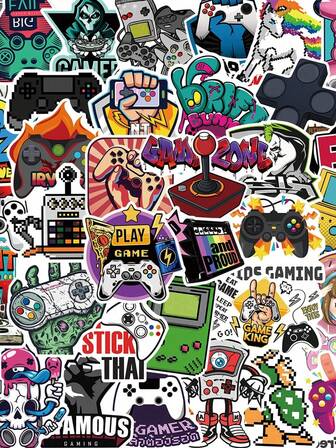 50 piezas de pegatinas de juegos retro, adecuadas para decoración de portátiles, material de PVC resistente al agua, pegatinas para cascos de motocicleta, coches, decoración de cajas de regalo, etiquetas, sobres, grafitis, guitarras, cuadernos, equipaje y decoración DIY