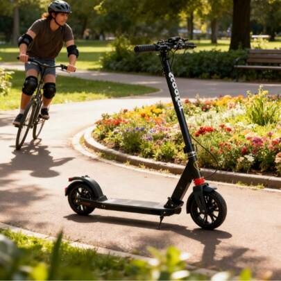 Monopattino pieghevole per adulti, con doppi ammortizzatori e freni a disco, portata massima 100 kg (colore casuale nero/bianco)