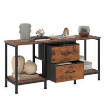 TV Cabinet For Up To 47 Inches - 110x30x50cm, 2 Fabric Drawers & 2 Open Shelves, Steel Frame, Living Room Furniture - Brown - View 4