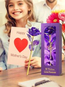 永恒星河水晶紫色玫瑰花束，含礼盒，独特玫瑰礼品，母亲节、周年纪念日、女孩生日、圣诞节和情人节的完美之选（紫色） - 紫色 - 查看 1