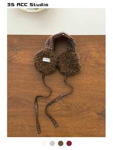 Retro Plaid Sherpa Ear Muffs - Women's Winter Ear Warmers, Thick Warm Ear Covers With Ties, Suitable For Outdoor, Cycling, Vintage Checkered Fleece Earmuffs