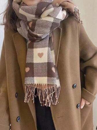 1 pezzo Sciarpa elegante con stampa ai bordi e frange decorative, sciarpa con frange per uso casual