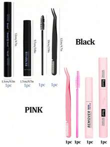 4件套睫毛胶水及定型液套装，包含睫毛胶水及定型液、簇状睫毛胶水卸除液、72小时强力睫毛胶水卸除液、便携式睫毛刷，适合睫毛嫁接初学者（黑色和粉色） - 黑色 - 查看 3