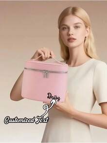 (Customized Text) Large Capacity Travel Cosmetic Bag | Upright Makeup Bag | Multi-Functional Makeup Brush Organizer | Mauve Pink, Morning Mist White, Freestanding, Zipper Closure, Lightweight & Portable, Travel Essentials, Personalized Gift - Multicolor - View 7
