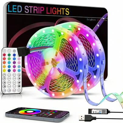 HBOWMDJIA 3ft-100ft USB Powered Portable LED Strip Lights, Color Changing RGB LED Strips With Remote And App Control, Sync Music By Sensitive Built-In Mic,LED Lights For Bedroom Decor, Christmas Decor, Computer Game Ambient Lighting, Holiday Decor And Gift Giving