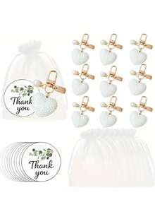 30/15pcs Pearl Heart Shaped Keychain Gift Set, Includes 5 Keychains, 5 Thank You Cards And 5 Organza Bags. Features Hollow Pearl Heart Decor, Bag Charms, Suitable As Party Favors. Perfect For Valentine's Day, Wedding Favors, Banquet Gifts, Bridal Shower Favors, Mother's Day Gifts And Other Party Gifts. - Multicolor - View 1