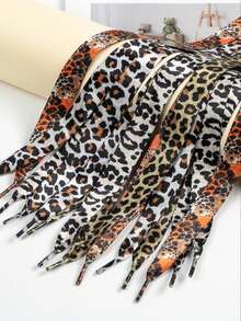 1 Pair 2cm Leopard Print Silk Dyed Shoelaces, Suitable For Skate Shoes, Sneakers, Casual Shoes - Black, White, Brown - View 4