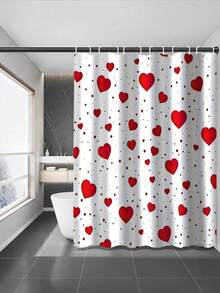 1/4件套红色爱心图案浴帘套装，带挂钩 - 防水涤纶材质，可机洗，四季皆宜 - 完美的浴室装饰，浴室窗帘 - 彩色 - 查看 20