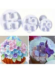 3Pcs/Set Silicone Cookie Cutter Hydrangea Fondant Cake Decorating Sugar Craft Plunger Pastry Flower Blossom Mold Home Cake Tools - White - View 2