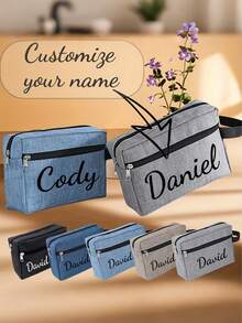 1pc Personalized Toiletry Bag, Customizable Name, Foldable Lightweight Travel Makeup Bag For Men, Made Of Polyester, With Top Handle And High-Quality Zipper, Ideal For Basic Grooming And Shaving Essentials, Long-Lasting, Travel Essential Storage Bag, Great Gift For Her, Girlfriend, Boyfriend, Friends ,Holiday Essential - Multicolor - View 4