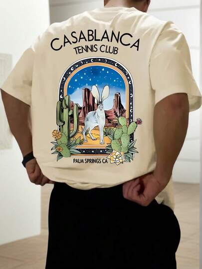 Men's Casual Versatile Simple English Slogan & Landscape Artwork Print Short Sleeve T-Shirt