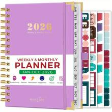 Annual Plan Weekly Plan And Monthly Plan, January To December 2026, With Ruler, Double Stitch Binding |     Inner Pocket |     4 Plan Stickers, 21.34cm X 14.48cm Cm, Office Schedule, School Supplies - 黑色 - 查看 2