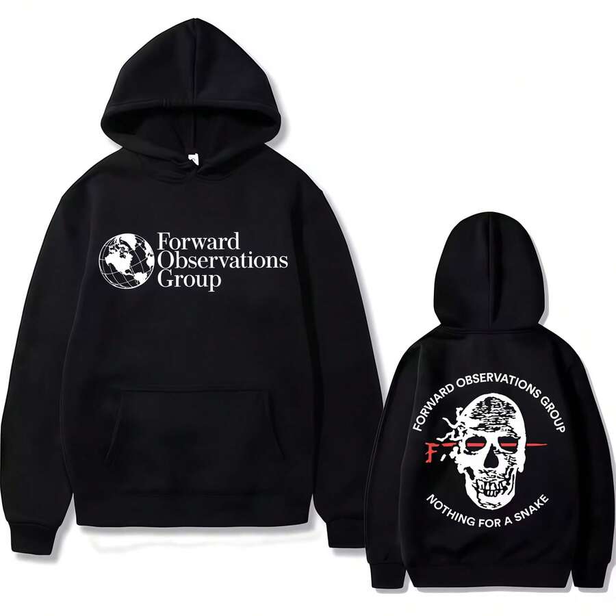 FOG Forward Observations Group Nothing For A Snake Graphic Hoodie Skeleton Print Hoodies Male Gothic Rock Oversized Sweatshirts - 黑色 - 查看 1