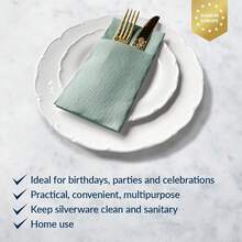 PAW - Sage Linen Feel Napkins With Built-In Flatware Pocket, Airlaid Paper Pre-Folded Napkins For Silverware, Wedding Party, Dinner, Birthday, Gatherings, Monocolor Light Green, 50 Count,Flatwpkins,LightGreen - 淺綠色 - 查看 3