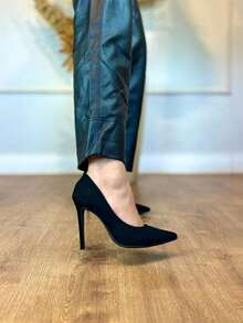 Women's Stiletto Heel Shoe, 11cm, Angela Galvão, Red Sole - 黑色磨砂皮 - 查看 4